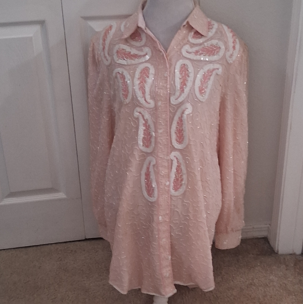 NWT Creative Creations Silk Beaded Blouse/Jacket   Size L